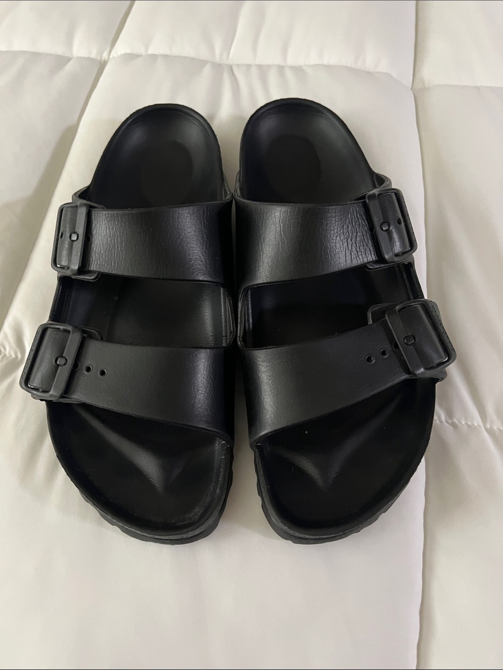 Birkenstock Black Two-Strap Slide Sandals with Buckles